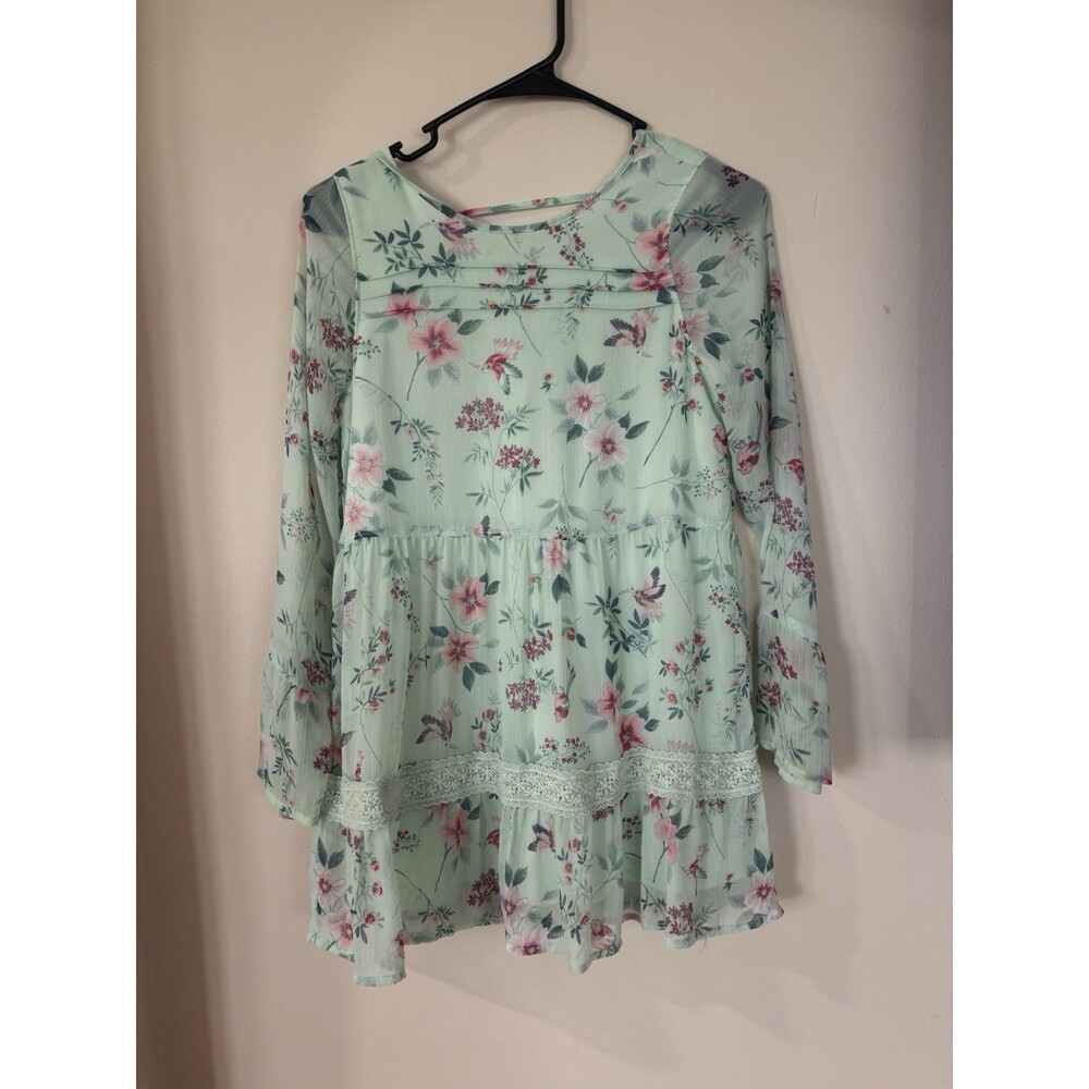 Abercrombie & Fitch Kids' Summer Dress Floral, Size 9/10 Long Sleeve Mint Lace